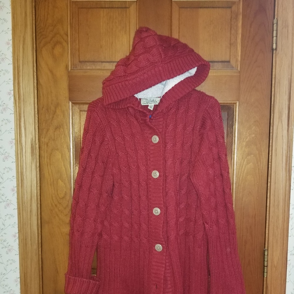 EUC CABELA'S Cardigan SWEATER W/ HOOD, SIZE MEDIUM